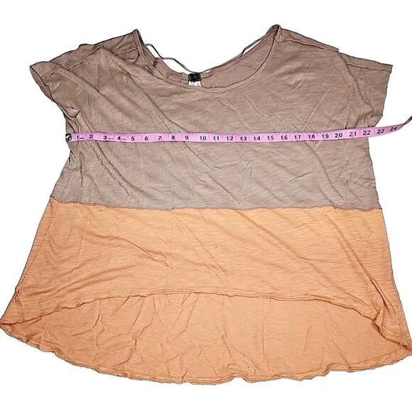 FREE PEOPLE Sz XS WE THE FREE MIDNIGHT COLORBLOCK SHORT SLEEVE TEE PEACH COMB - Picture 11 of 14